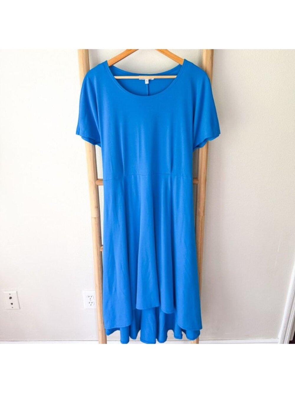Robbie Bee Blue High Low Midi Dress Tie Back Short Sleeve Plus Size 1X